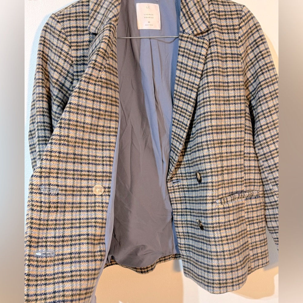 LC Lauren Conrad women’s NWT Double Breasted Notch plaid checked Collar Blazer - Picture 6 of 13